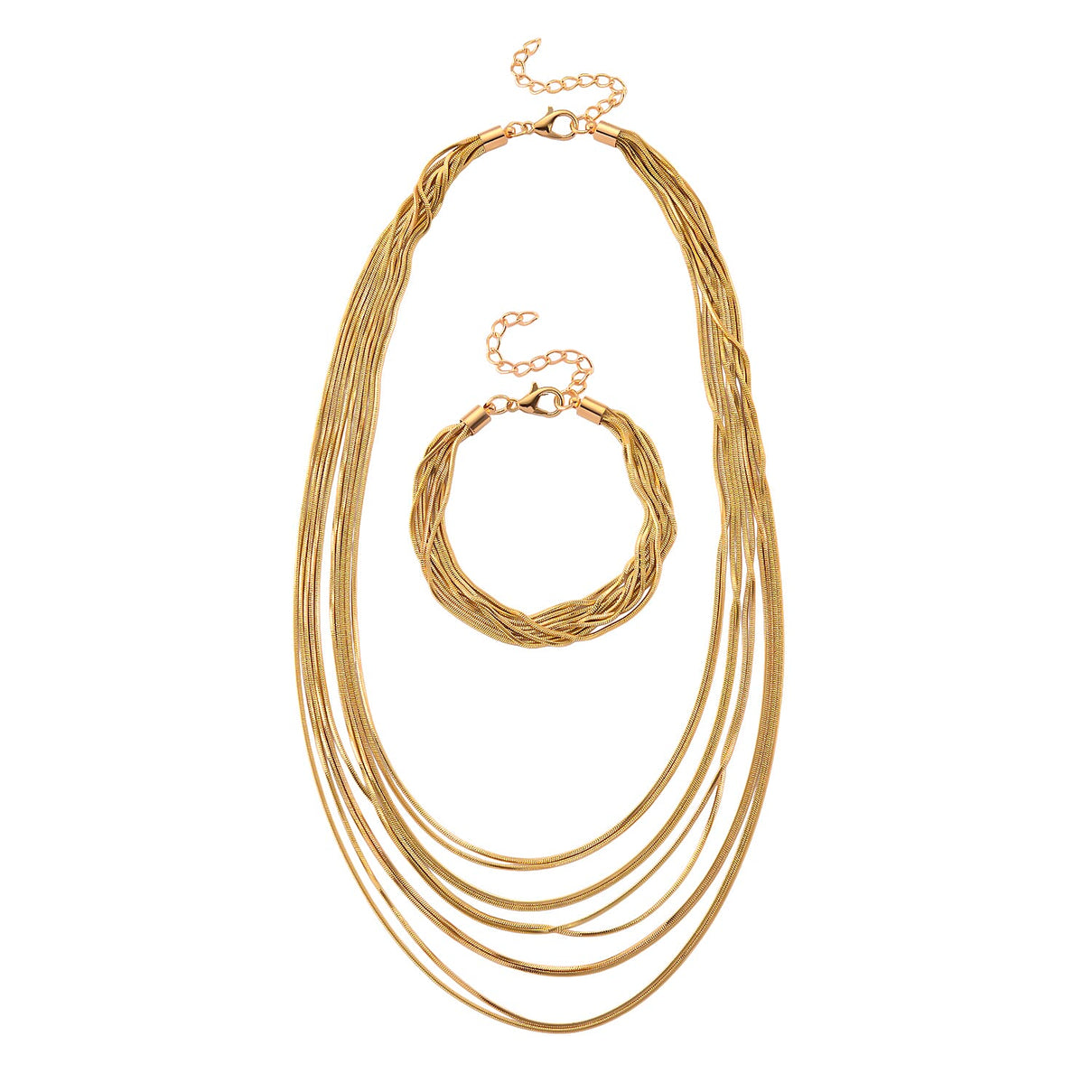 Set of 2 - Twisted Strand Bracelet (Size - 7-2 Ext) &amp; Necklace (18-2 Ext) in Yellow Gold Tone 4444241 0