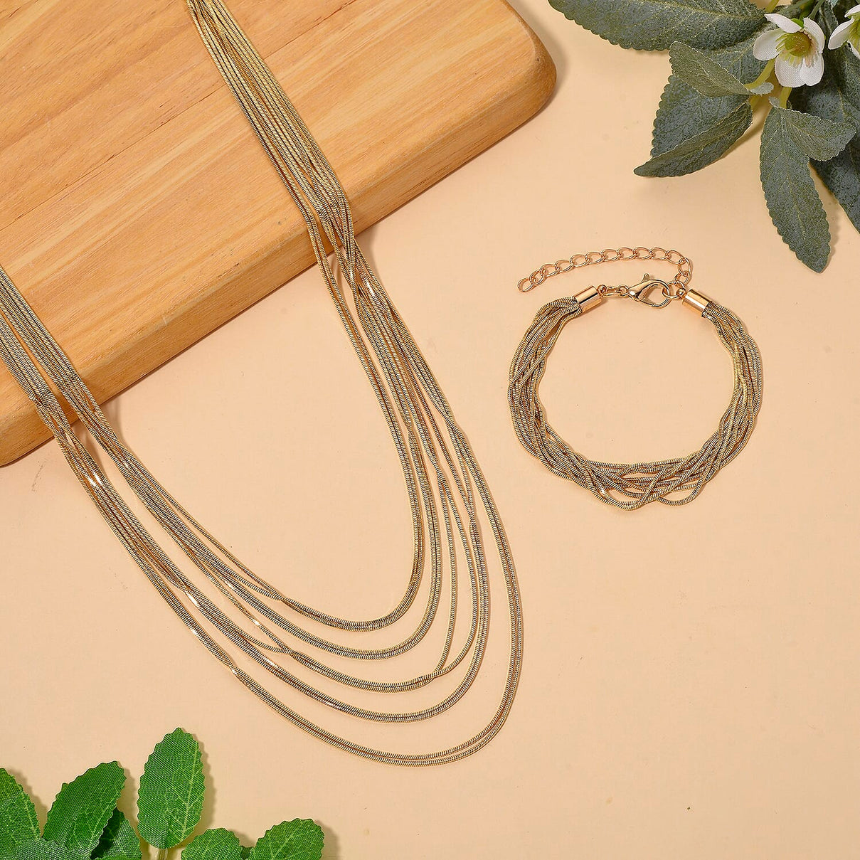 Set of 2 - Twisted Strand Bracelet (Size - 7-2 Ext) &amp; Necklace (18-2 Ext) in Yellow Gold Tone 4444241 2