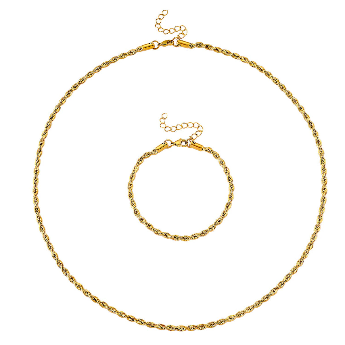 Set of 2 - Rope Chain Bracelet (Size - 8.5+2 Ext) &amp; Necklace (Size - 24) V32514774 0