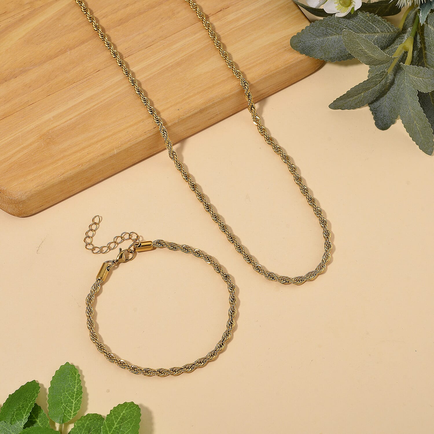 Set of 2 - Rope Chain Bracelet (Size - 8.5+2 Ext) &amp; Necklace (Size - 24) V32514774 1