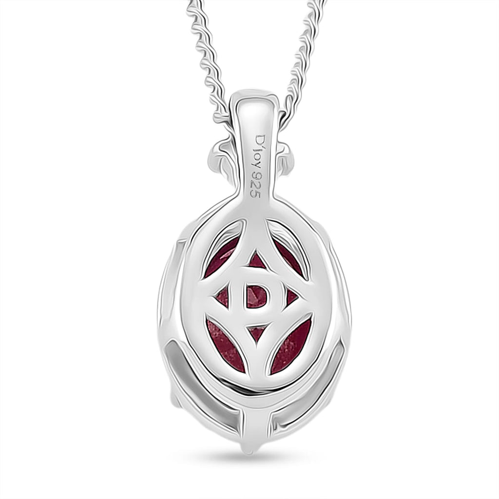 2 Piece Set -  D'Joy Fissure Filled Ruby & Moissanite Earring and Pendant with Chain (Size - 18) in Rhodium Overlay Sterling Silver 3.55 Ct.