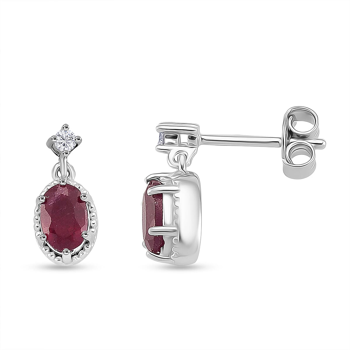 2 Piece Set -  D'Joy Fissure Filled Ruby &amp; Moissanite Earring and Pendant with Chain (Size - 18) in Rhodium Overlay Sterling Silver 3.55 Ct. 4434948 6