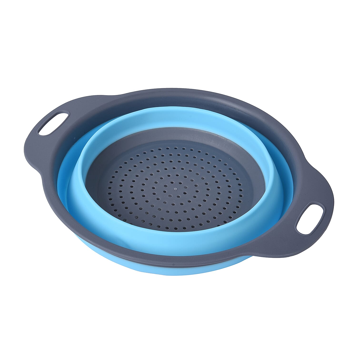 2 Piece Set - Foldable Silicone Kitchen Bowl Strainer - Blue and Grey 6296523 4