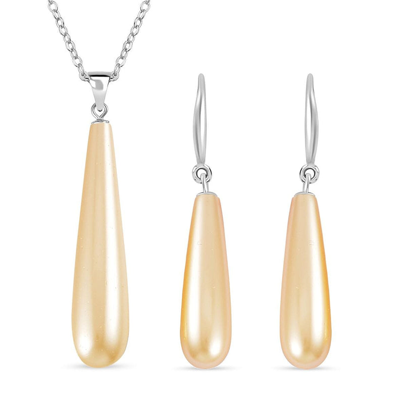 2 Piece Set - Golden Shell Pear Drop Earring with Hook & Necklace (Size - 20) in Silver Tone 30.00 Ct.