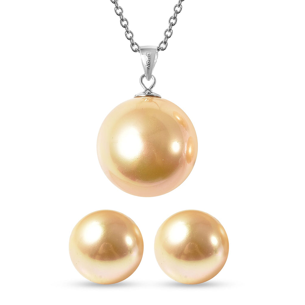 2 Piece Set - Golden Shell Pearl Pendant with Chain (Size 20) and Earrings