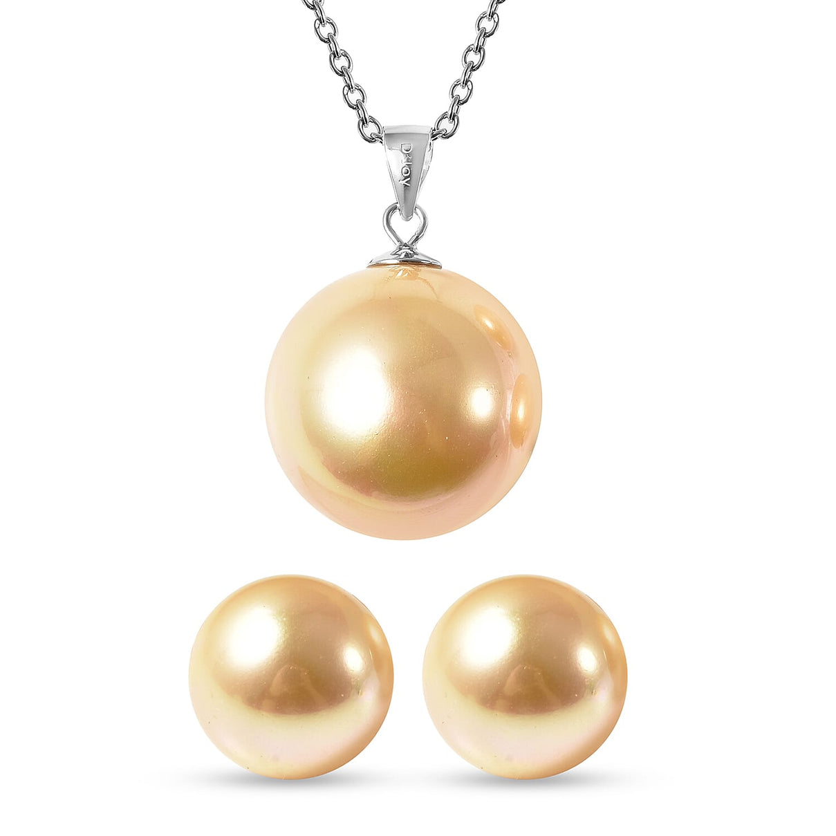 2 Piece Set - Golden Shell Pearl Pendant with Chain Size 20 and Earrings in Silver Tone 4047995 0