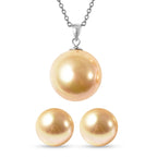 2 Piece Set - Golden Shell Pearl Pendant with Chain (Size 20) and Earrings