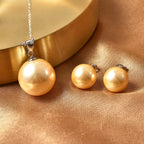 2 Piece Set - Golden Shell Pearl Pendant with Chain (Size 20) and Earrings