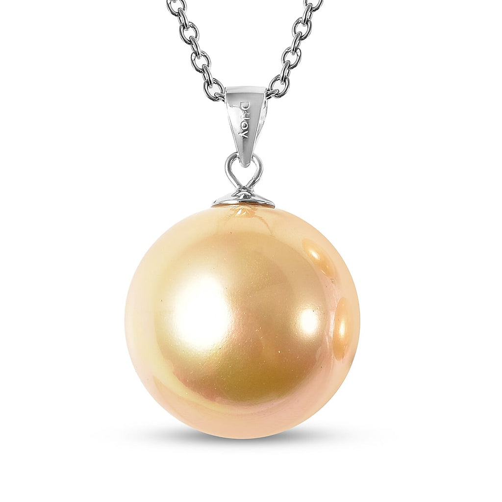 2 Piece Set - Golden Shell Pearl Pendant with Chain (Size 20) and Earrings