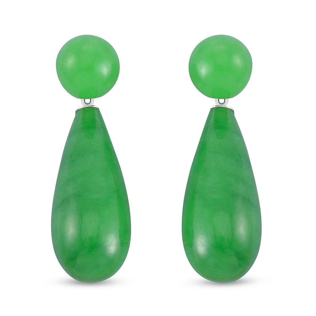 2 Piece Set - Green Jadeite Jade Earrings & Pendant with Chain (Size 20) in Rhodium Overlay Sterling Silver 69.90 Ct.