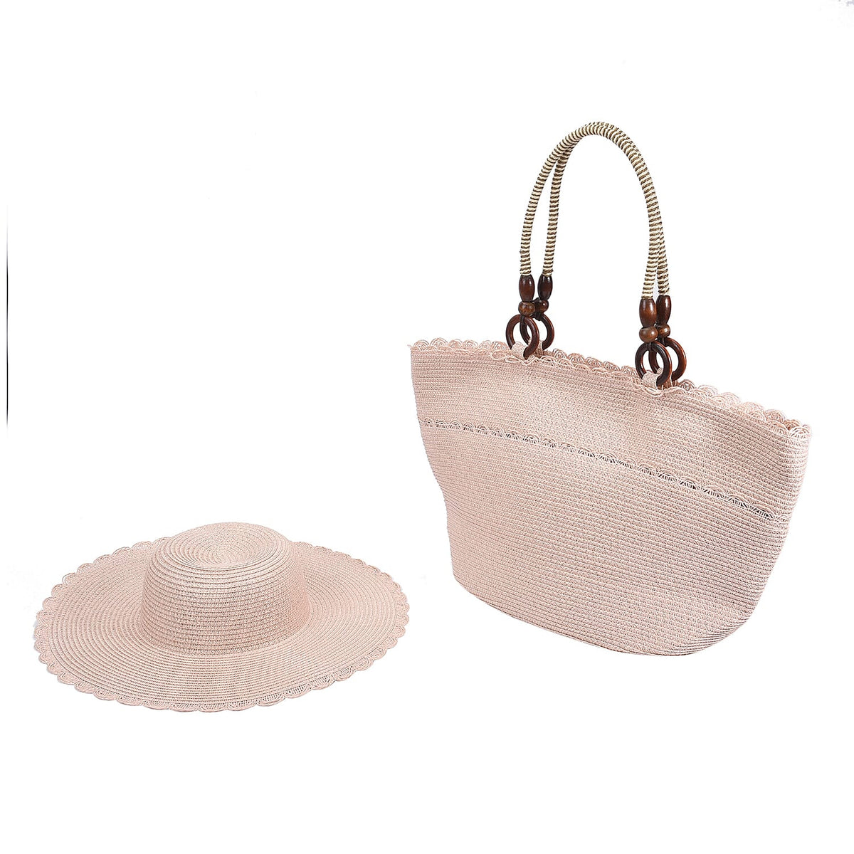 2 Piece Set - Handbag with Matching Hat Tote Bag and Zipper Closure - Dusty Pink 6277094 0