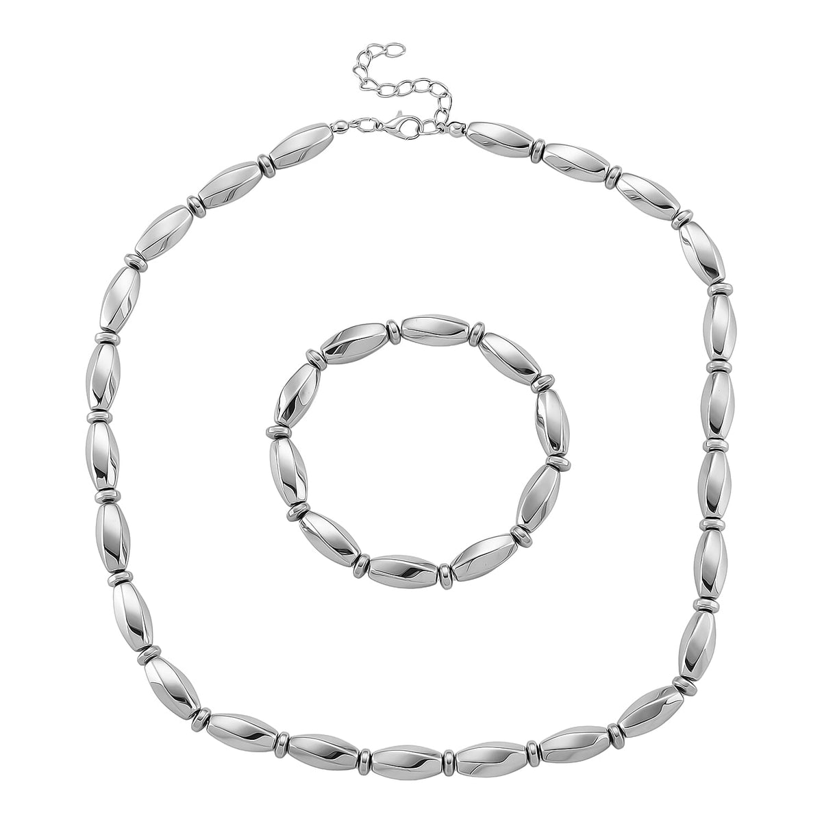 2 Piece Set -  Silver Plated Hematite Necklace (Size - 19-2 Ext) and Strechable Bracelet (Size - 7.5) 494.00 Ct. 4434406 0