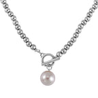 2 Piece Set - Hematite & White Shell Pearl Necklace (Size 19.5) and Adjustable Bracelet (Size 7.25)