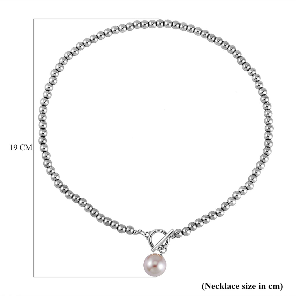 2 Piece Set - Hematite & White Shell Pearl Necklace (Size 19.5) and Adjustable Bracelet (Size 7.25)