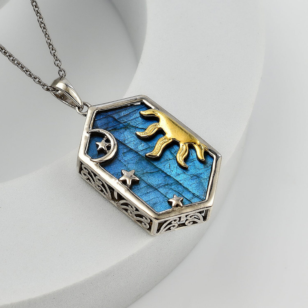 2 Piece Set -  Labradorite Rope Chain and Fancy Pendant in Two Tone Plated Sterling Silver 18.86 Ct. 4201064 2
