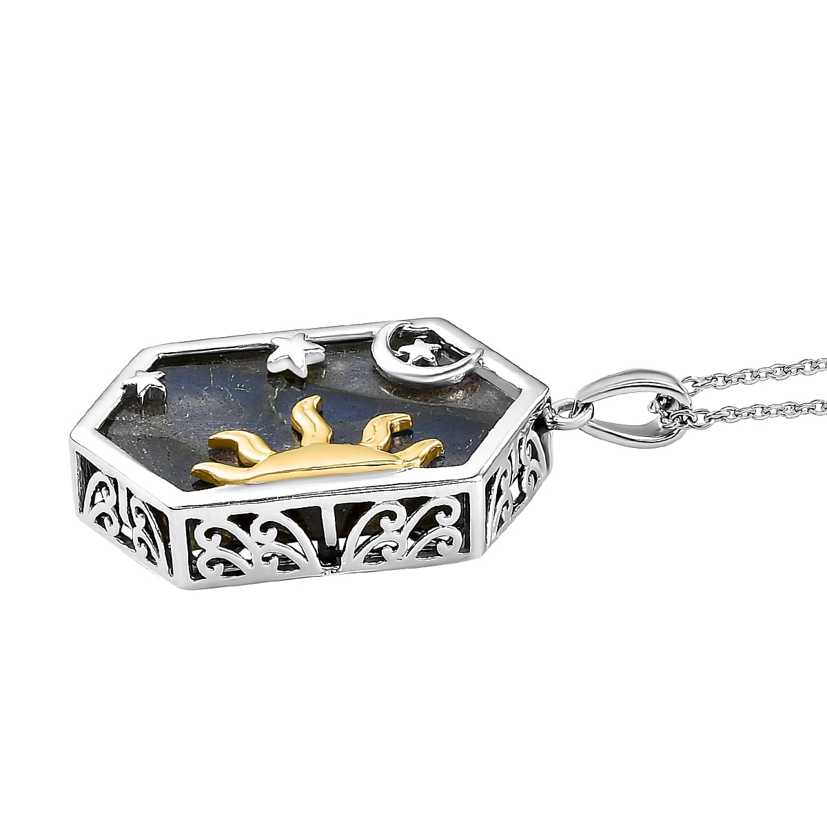 2 Piece Set -  Labradorite Rope Chain and Fancy Pendant in Two Tone Plated Sterling Silver 18.86 Ct. 4201064 4
