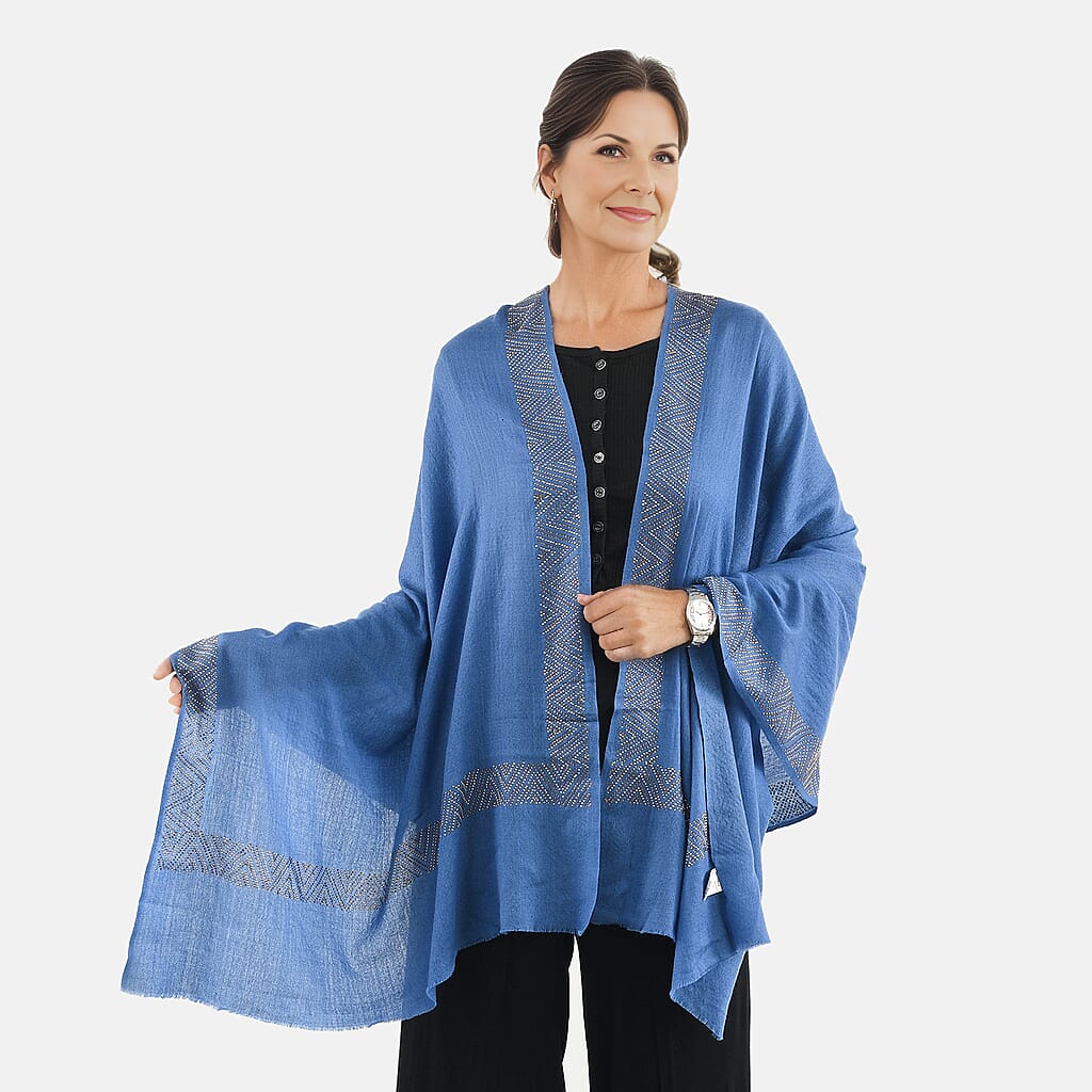 2 Piece Set - Merino Woolen Stole and Rhinestone Wrist Watch in a Gift Box - Blue 4012131 2
