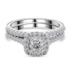 2 Piece Set - Moissanite Ring in Platinum Overlay Sterling Silver