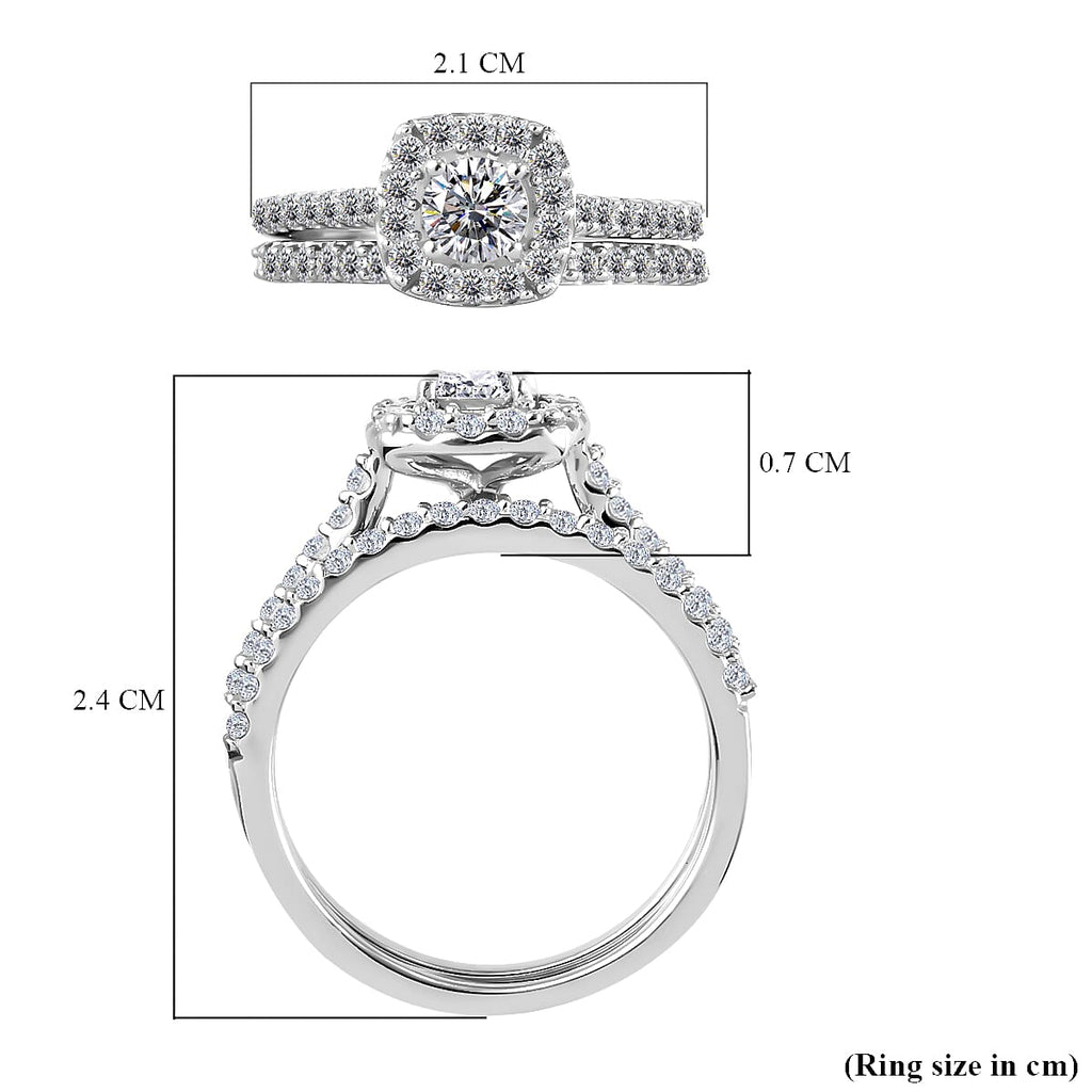 2 Piece Set - Moissanite Ring in Platinum Overlay Sterling Silver