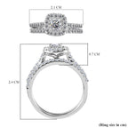2 Piece Set - Moissanite Ring in Platinum Overlay Sterling Silver
