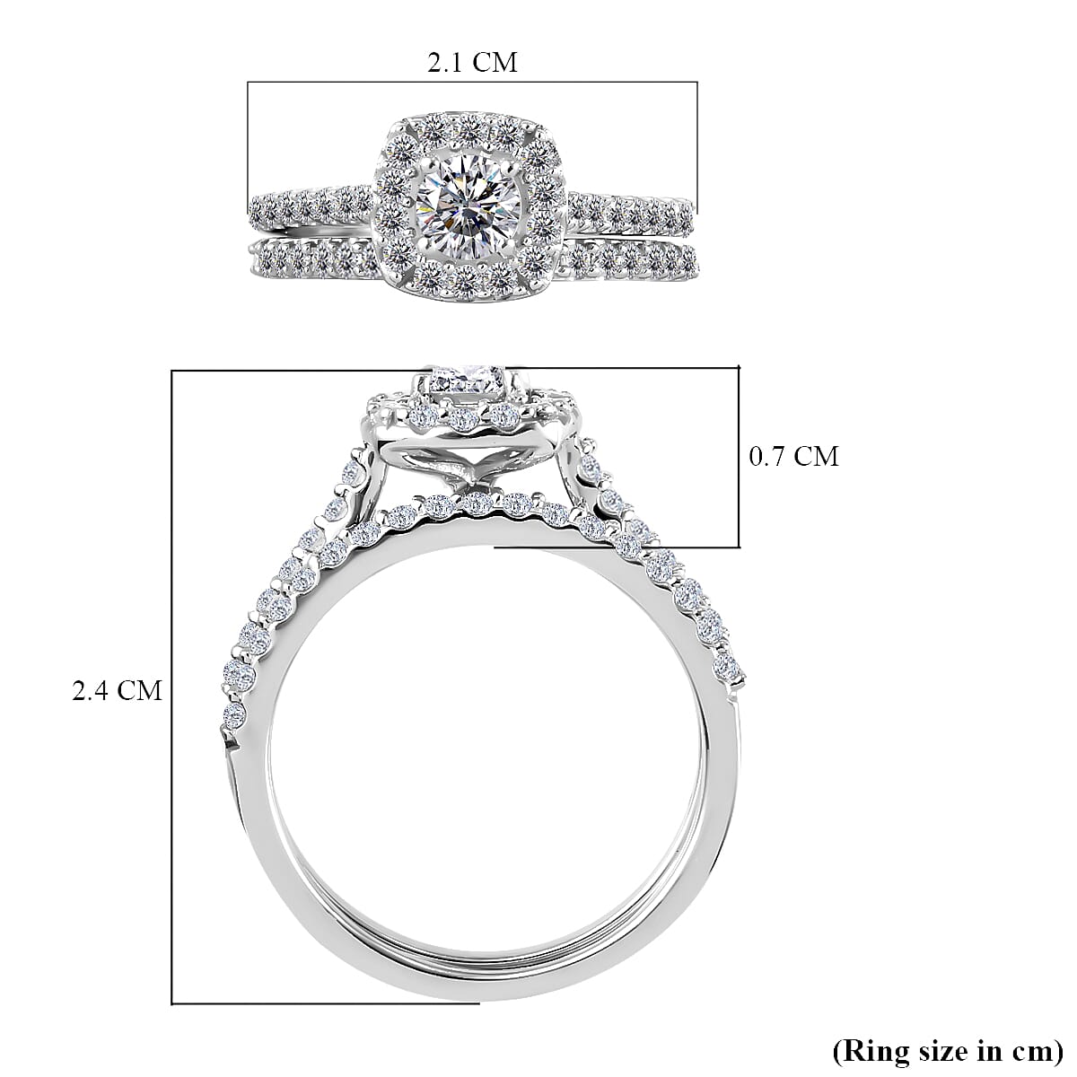 2 Piece Set - Moissanite Cluster Ring and Band Ring in Platinum Plated Sterling Silver 0.83 Ct. 3874767 5