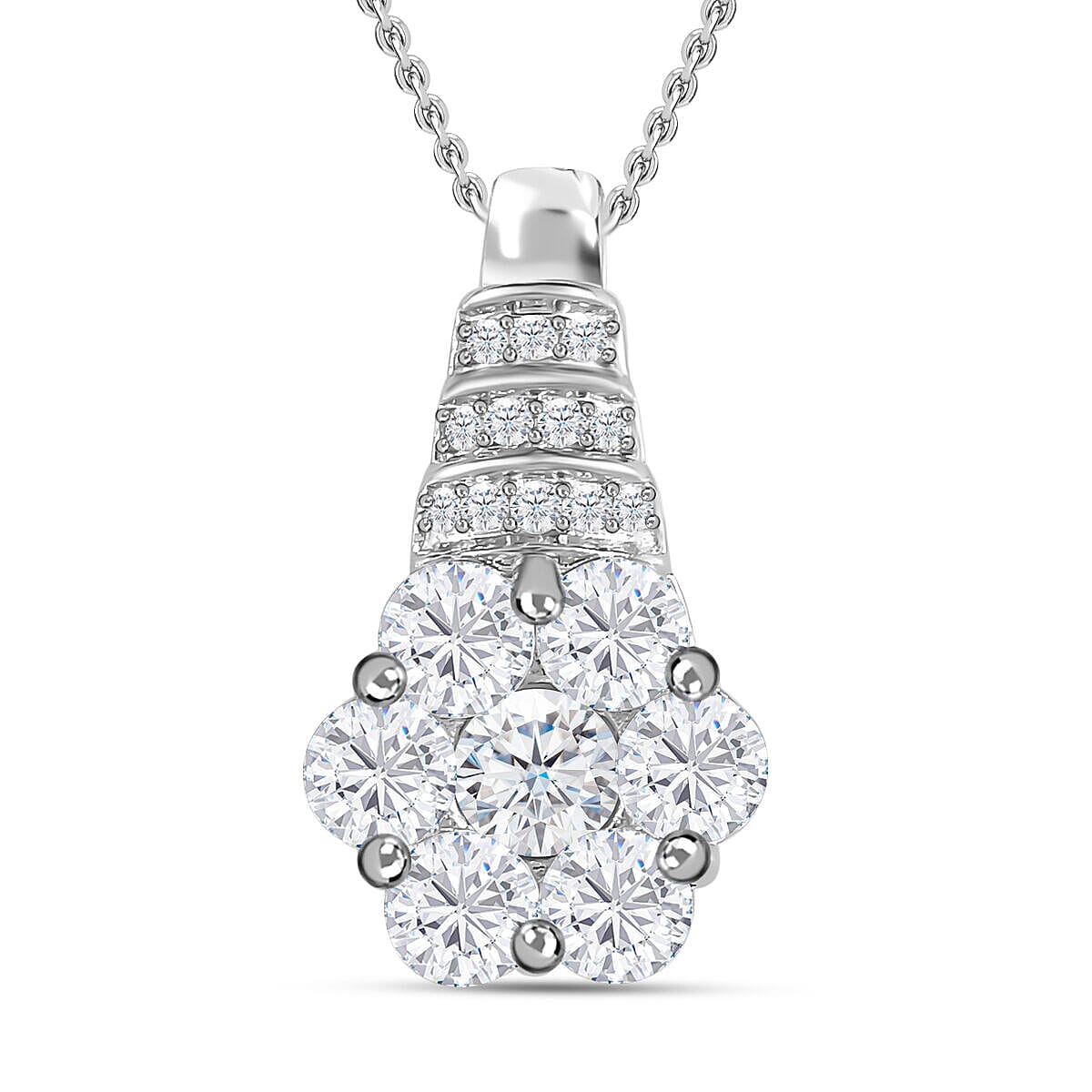 GP- Moissanite Cluster Pendant And Chain in Platinum Overlay Sterling Silver 4401208 0