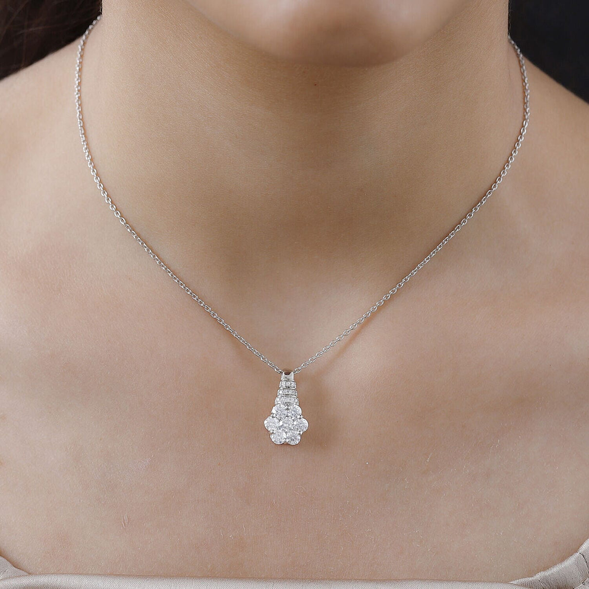 GP- Moissanite Cluster Pendant And Chain in Platinum Overlay Sterling Silver 4401208 1