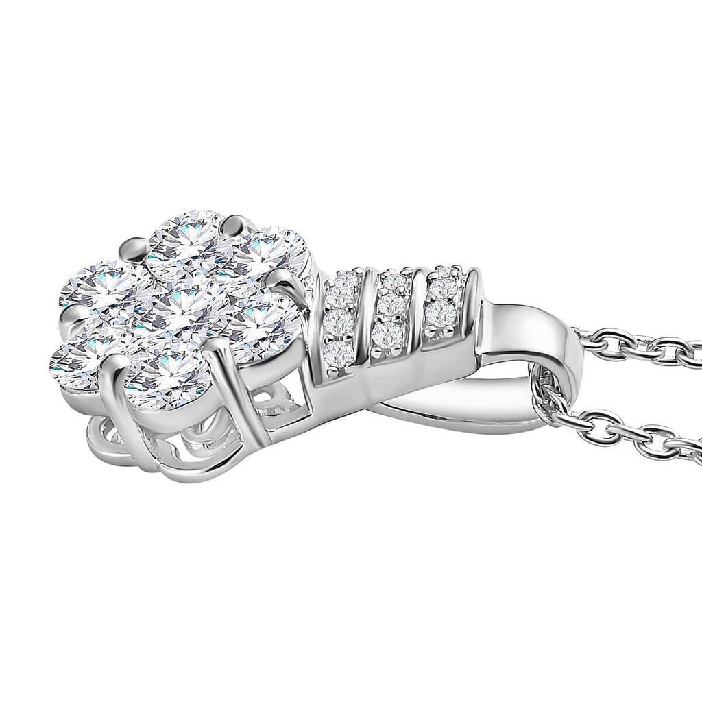 GP Art Deco Collection  - Moissanite Pendant with Chain (Size 20) in Platinum Overlay Sterling Silver