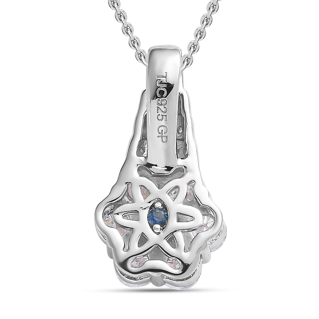 GP Art Deco Collection  - Moissanite Pendant with Chain (Size 20) in Platinum Overlay Sterling Silver
