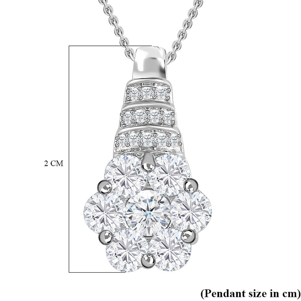 GP Art Deco Collection  - Moissanite Pendant with Chain (Size 20) in Platinum Overlay Sterling Silver