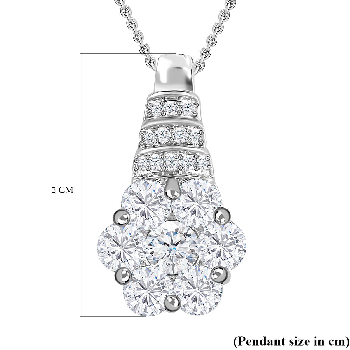 GP- Moissanite Cluster Pendant And Chain in Platinum Overlay Sterling Silver 4401208 6