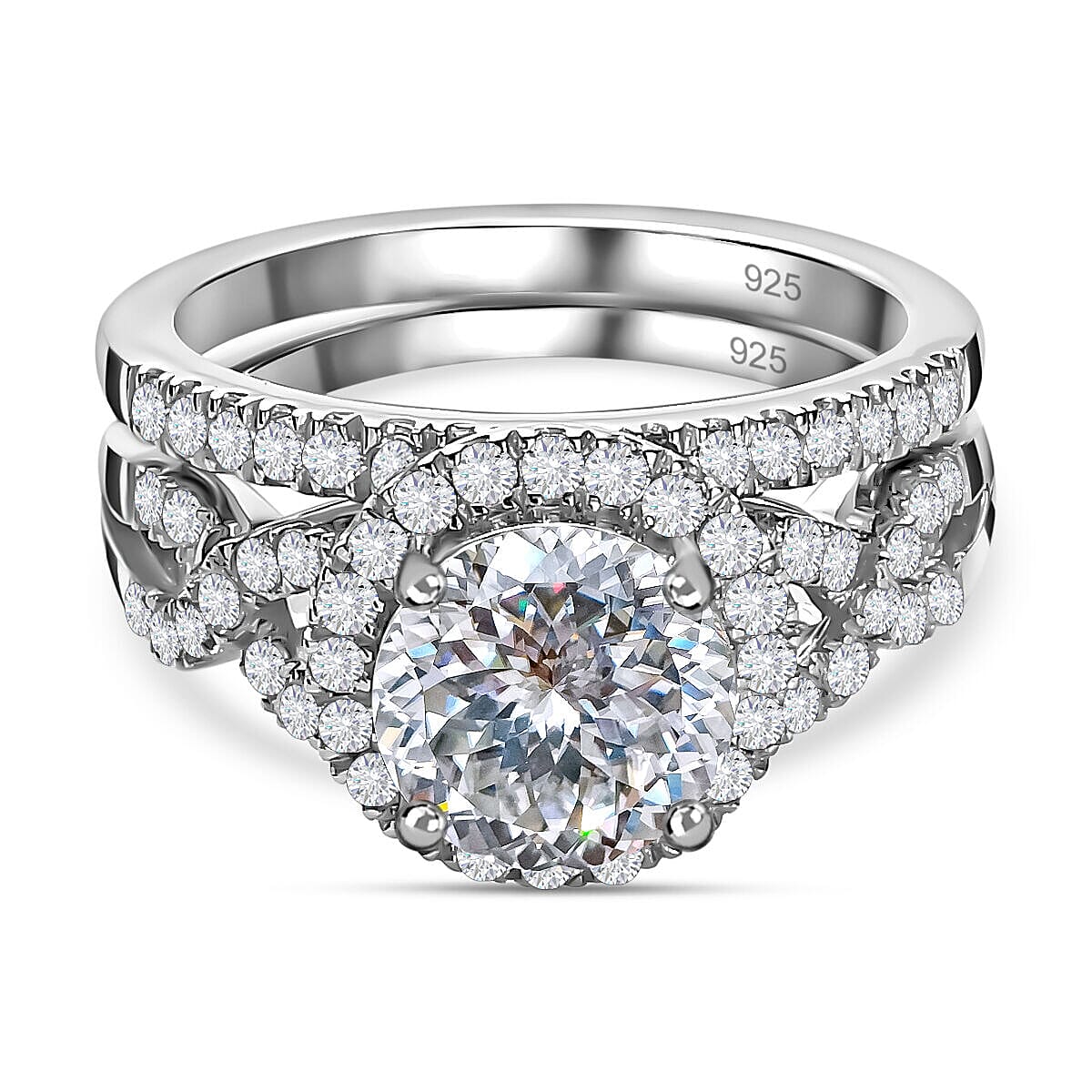 Set of 2 -  Moissanite Ring and Band Ring in Platinum Overlay Sterling Silver 2.23 Ct. 4127108 0