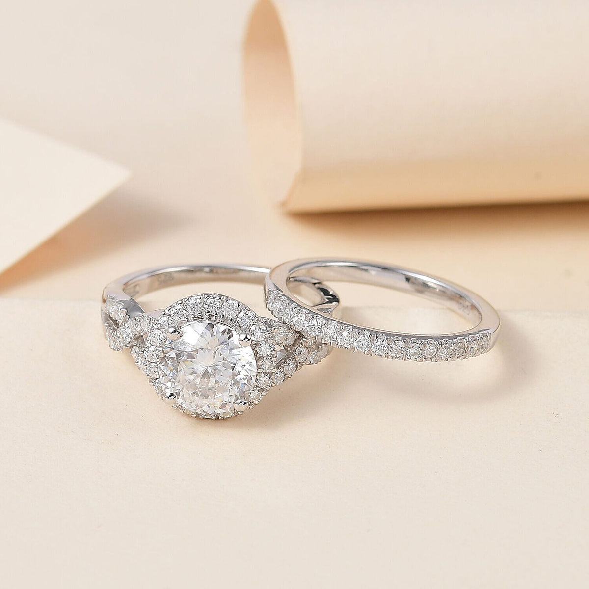 Set of 2 -  Moissanite Ring and Band Ring in Platinum Overlay Sterling Silver 2.23 Ct. 4127108 1