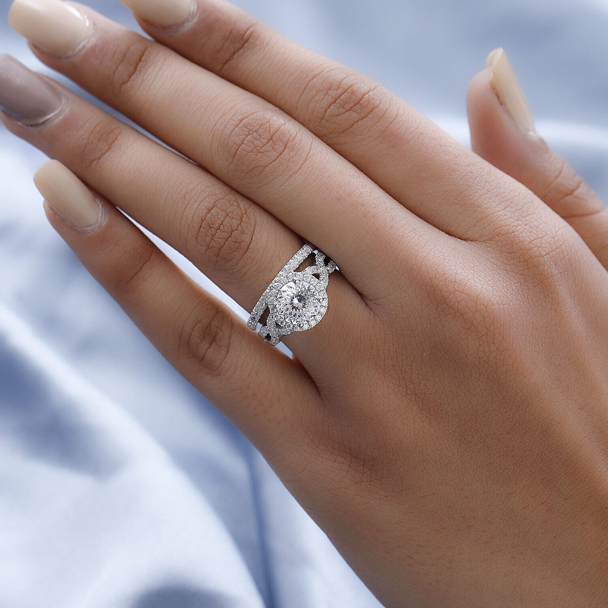Set of 2 -  Moissanite Ring and Band Ring in Platinum Overlay Sterling Silver 2.23 Ct. 4127108 2