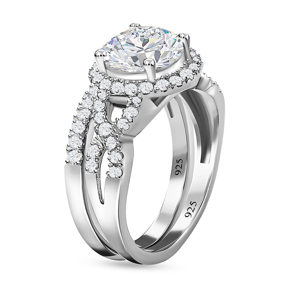 Set of 2 -  Moissanite Ring and Band Ring in Platinum Overlay Sterling Silver 2.23 Ct. 4127108 3