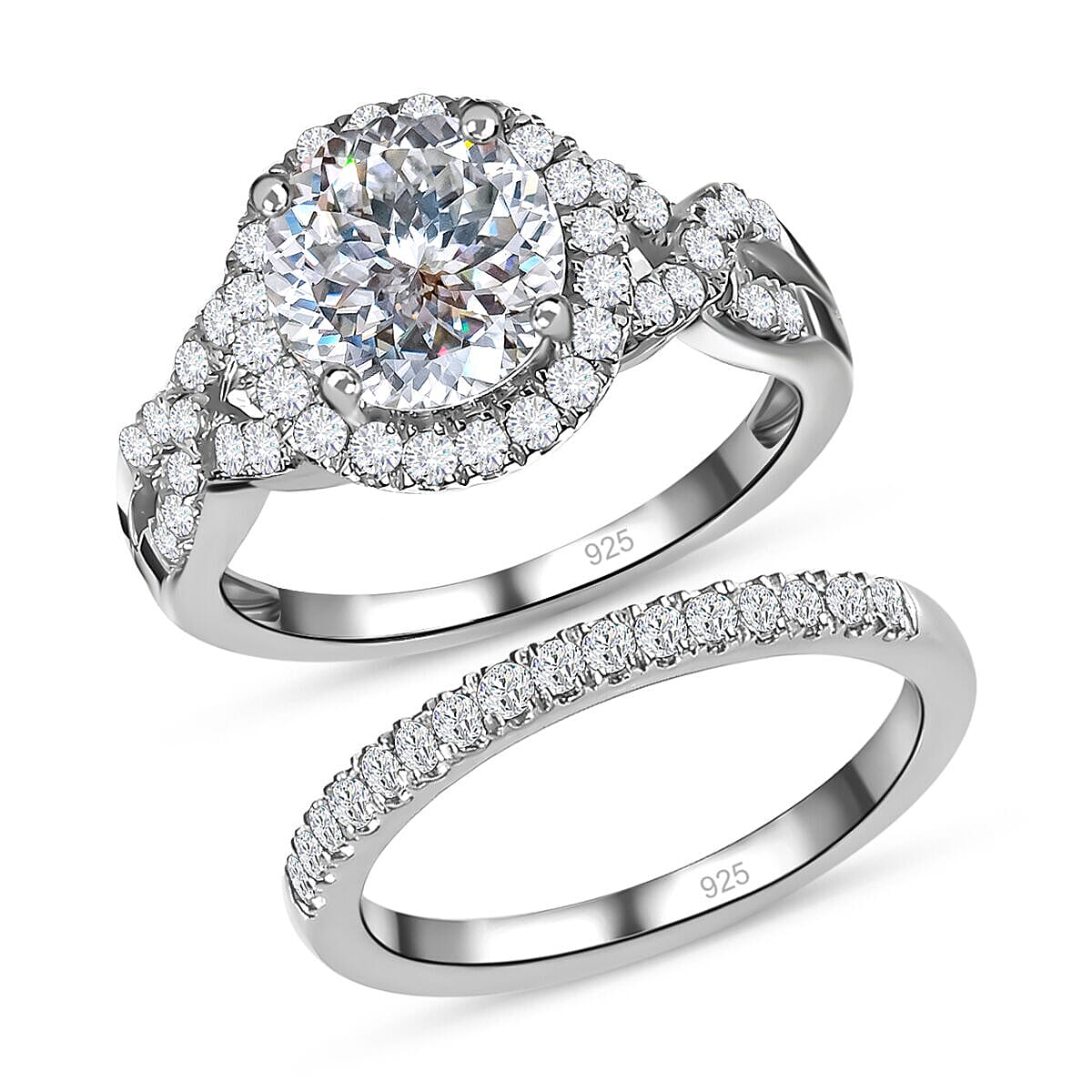 Set of 2 -  Moissanite Ring and Band Ring in Platinum Overlay Sterling Silver 2.23 Ct. 4127108 4