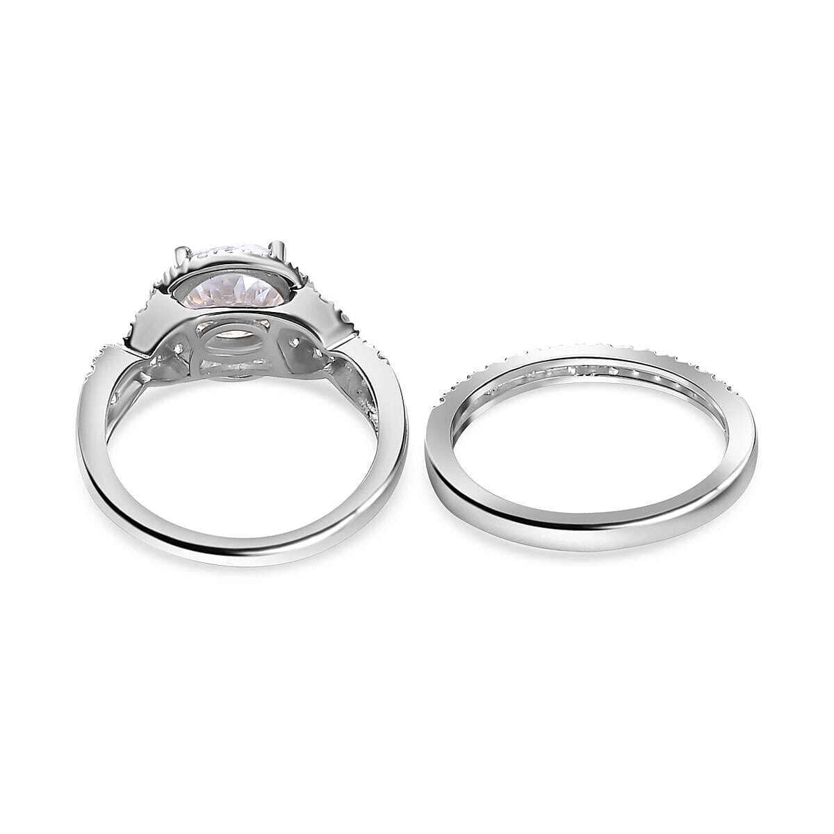 Set of 2 -  Moissanite Ring and Band Ring in Platinum Overlay Sterling Silver 2.23 Ct. 4127108 5