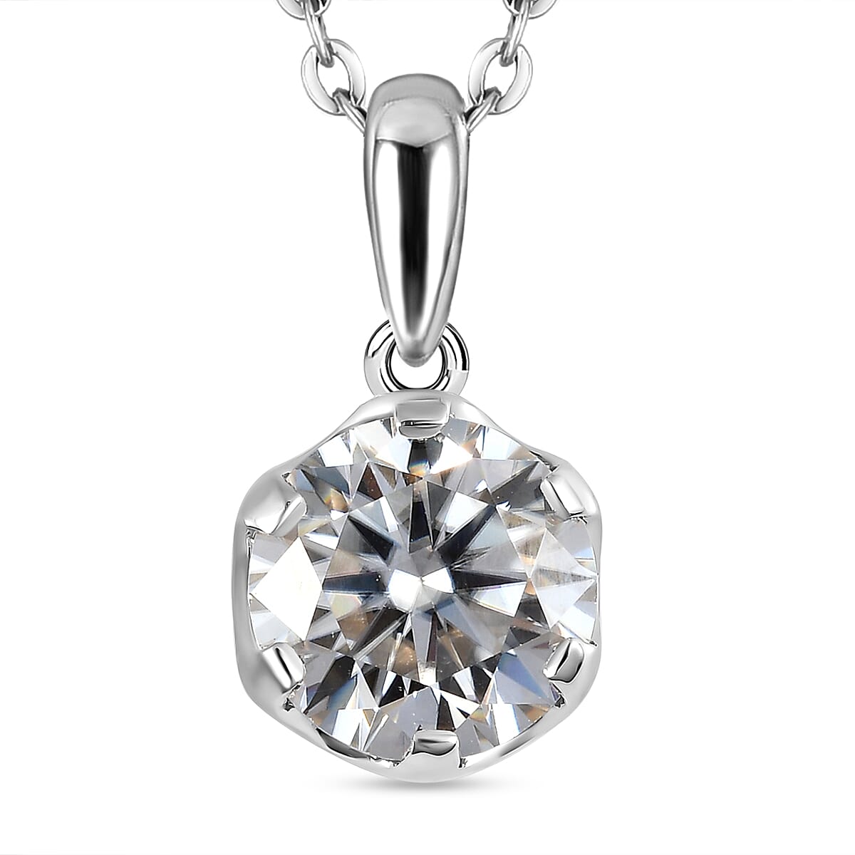2 Piece Set - Moissanite Solitaire Pendant With Chain in Stainless Steel 1.69 Ct 4163150 0