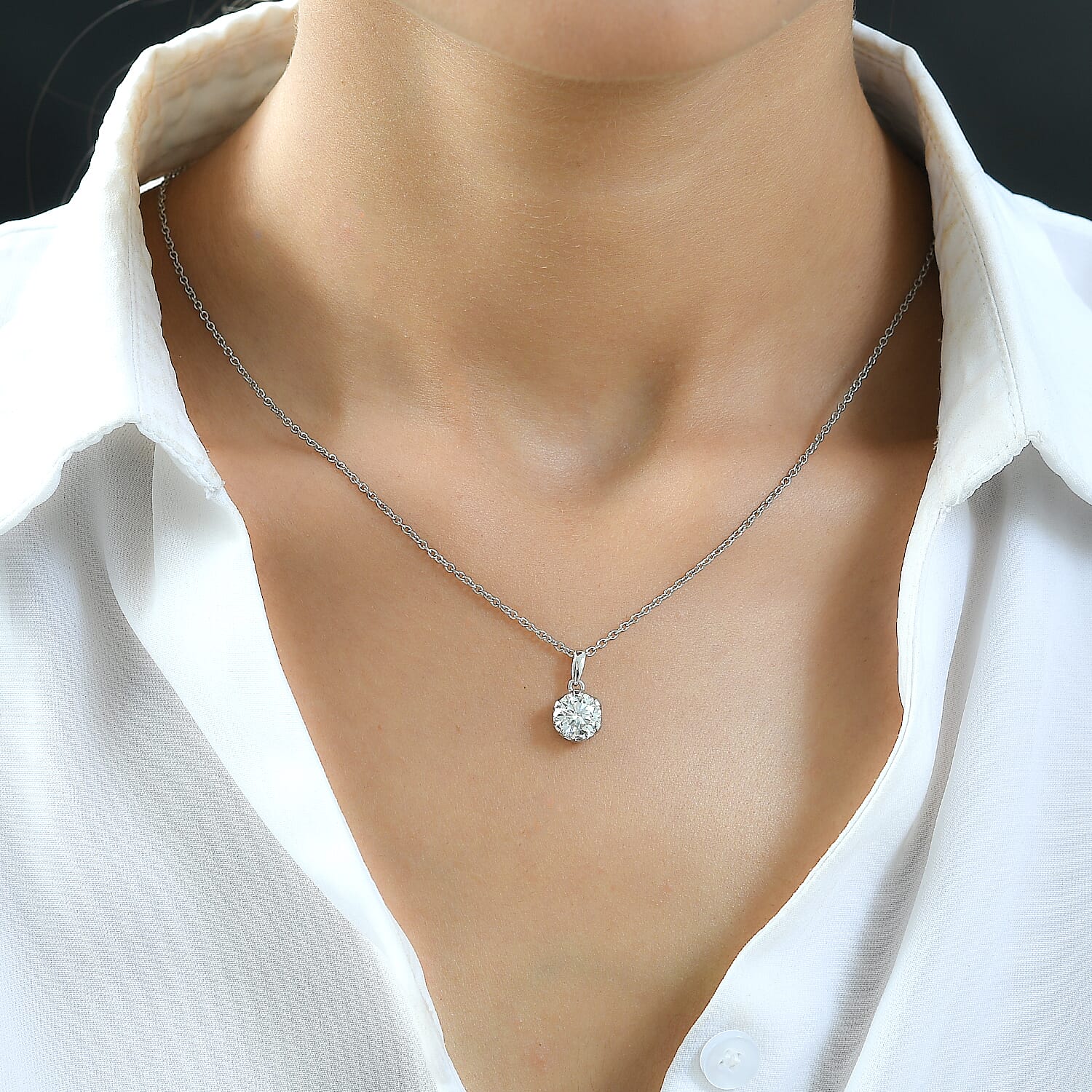 2 Piece Set - Moissanite Solitaire Pendant With Chain in Stainless Steel 1.69 Ct 4163150 2