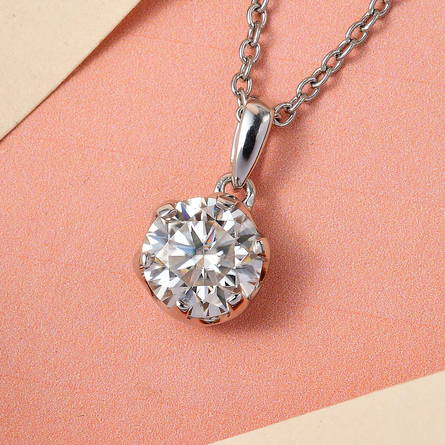 2 Piece Set - Moissanite Solitaire Pendant With Chain in Stainless Steel 1.69 Ct 4163150 3