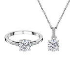 2 Piece Set - Moissanite Ring and Pendant with Chain (Size 20) in Platinum Overlay Sterling Silver 3.00 Ct,