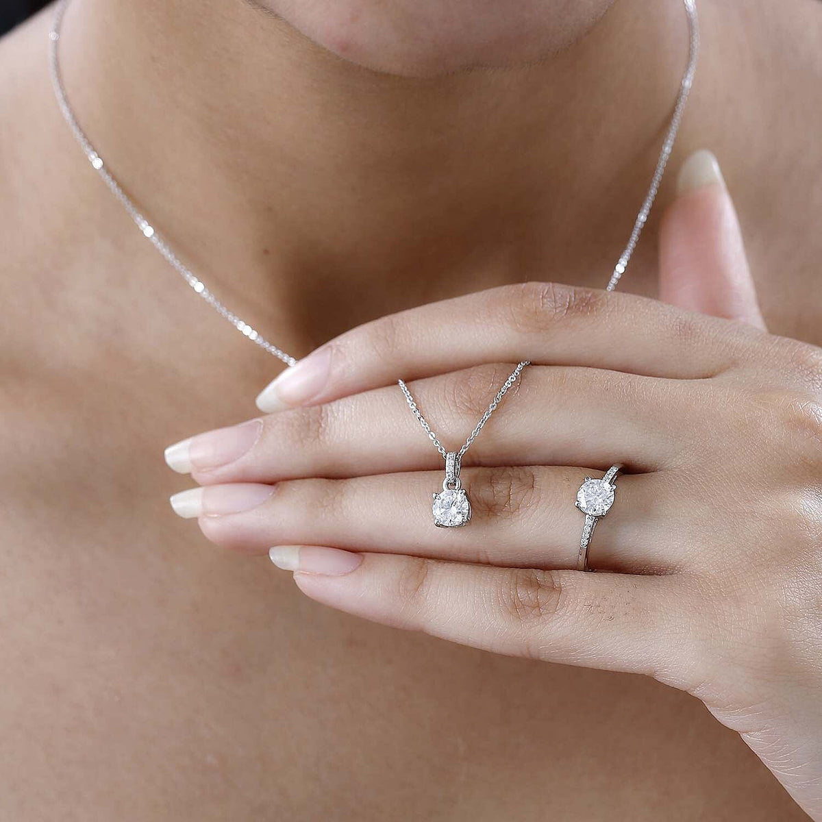 2 Piece Set - Moissanite Ring and Pendant with Chain (Size 20) in Platinum Overlay Sterling Silver 3.00 Ct, Silver Wt. 8.4 Gms 4190721 1