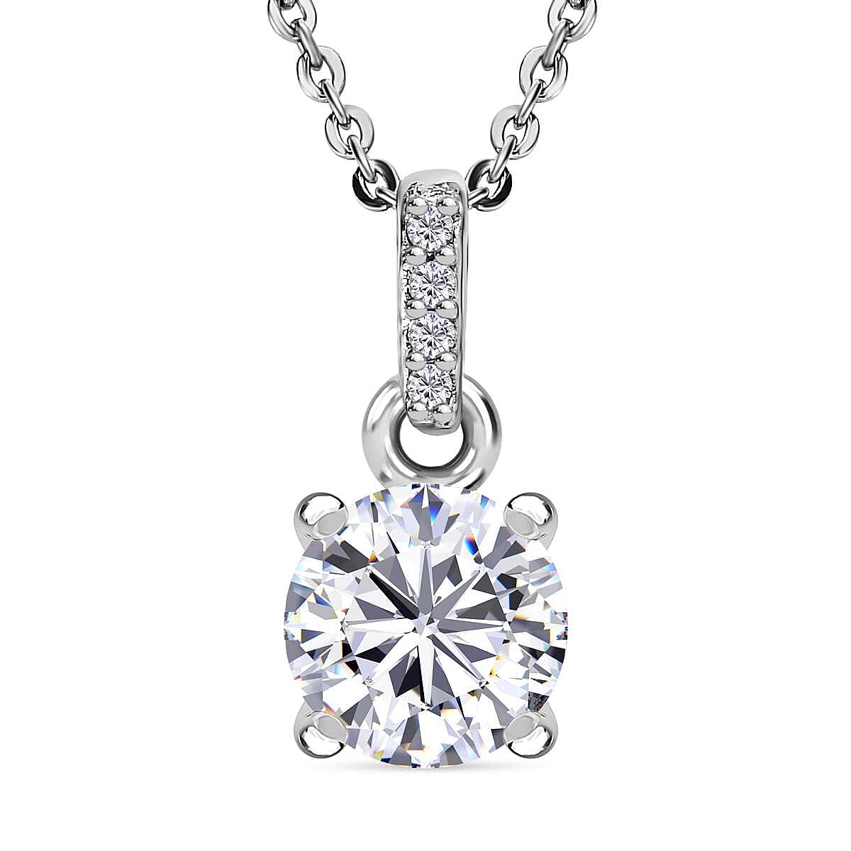 2 Piece Set - Moissanite Ring and Pendant with Chain (Size 20) in Platinum Overlay Sterling Silver 3.00 Ct, Silver Wt. 8.4 Gms 4190721 5