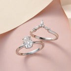 2 Piece Set -  Moissanite Solitaire Ring and Band Ring in Platinum Overlay Sterling Silver   1.390  Ct.