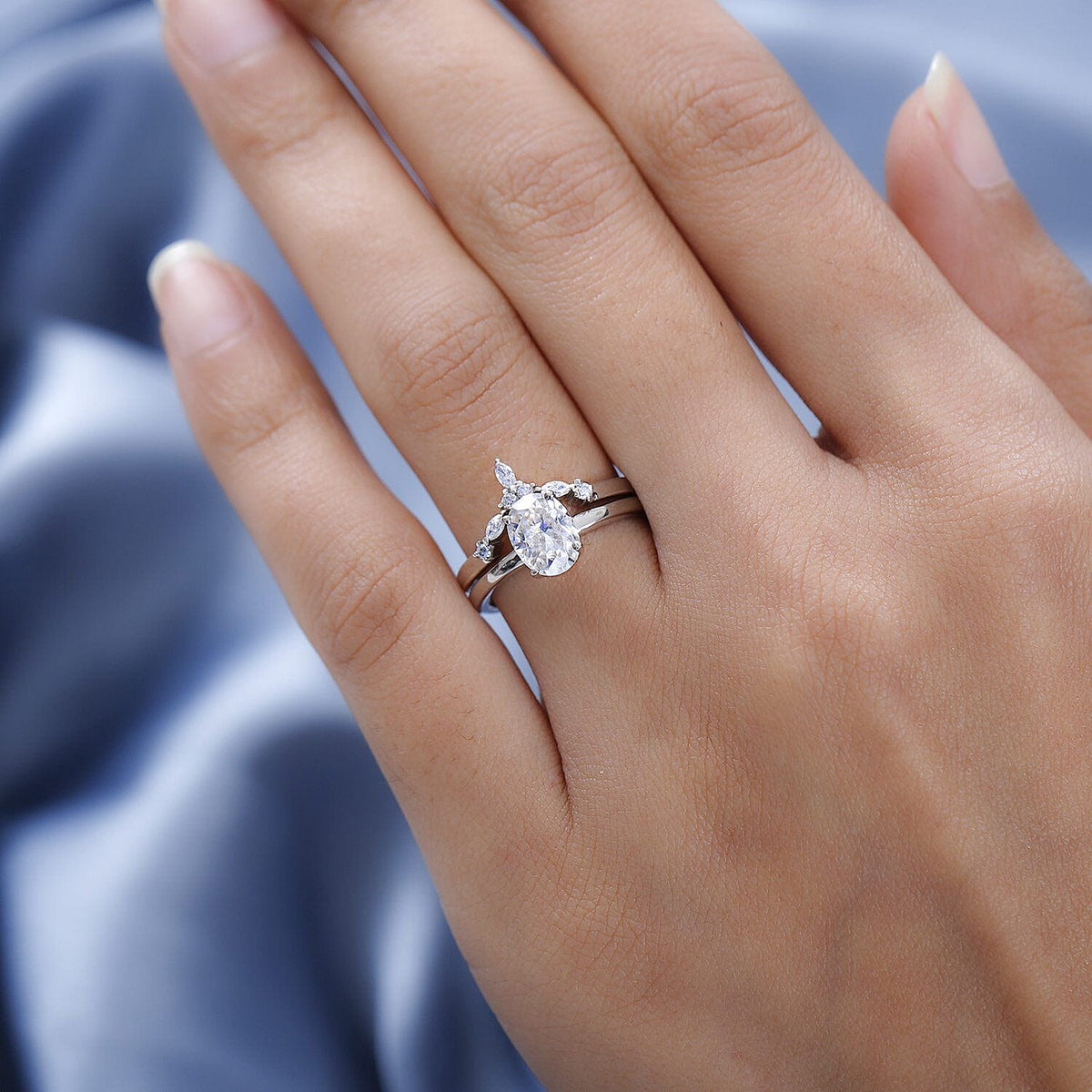 Set Of 2 - Moissanite Solitaire and Band Ring in Platinum Overlay Sterling Silver 1.390  Ct. 4205553 2