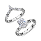 2 Piece Set -  Moissanite Solitaire Ring and Band Ring in Platinum Overlay Sterling Silver   1.390  Ct.