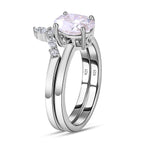 2 Piece Set -  Moissanite Solitaire Ring and Band Ring in Platinum Overlay Sterling Silver   1.390  Ct.