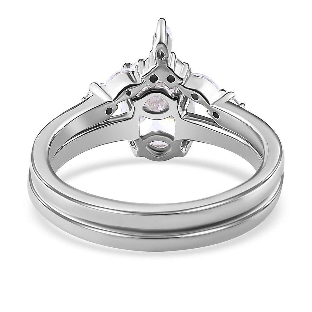 2 Piece Set -  Moissanite Solitaire Ring and Band Ring in Platinum Overlay Sterling Silver   1.390  Ct.