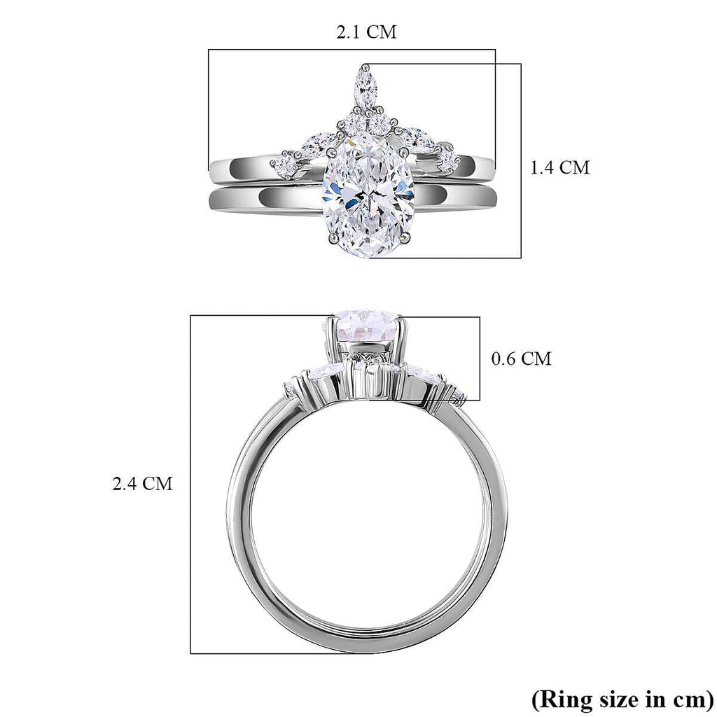 2 Piece Set -  Moissanite Solitaire Ring and Band Ring in Platinum Overlay Sterling Silver   1.390  Ct.