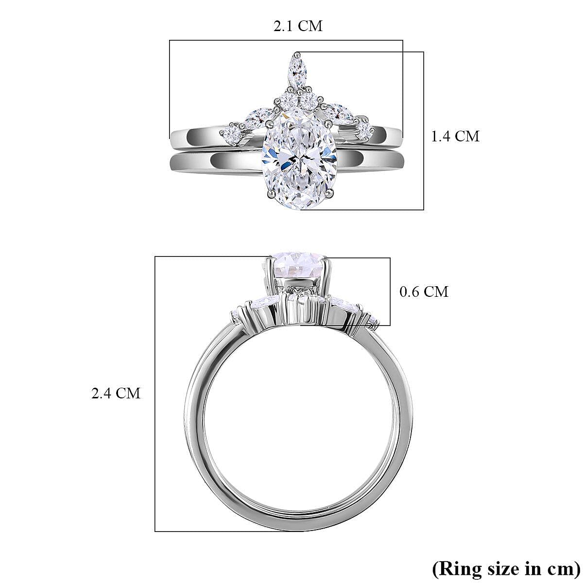 Set Of 2 - Moissanite Solitaire and Band Ring in Platinum Overlay Sterling Silver 1.390  Ct. 4205553 6